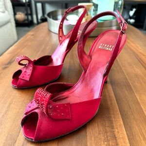Stuart Weitzman Red Curl Satin Heels